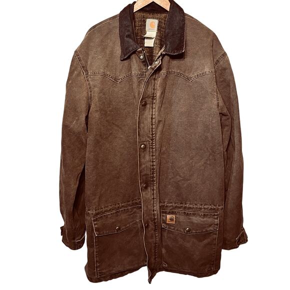 Carhartt Other - VTG Carhartt Jacket Coat Chore C52 CHT Brown Canvas Blanket Lined Zip Snap XLT